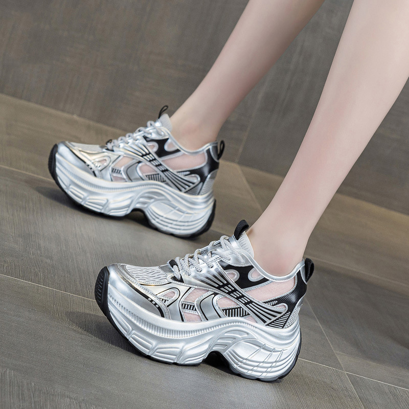 Mesh Sneaker Women - 8cm Versteckte Höhenerhöhende Plateau-Sneaker für Damen,