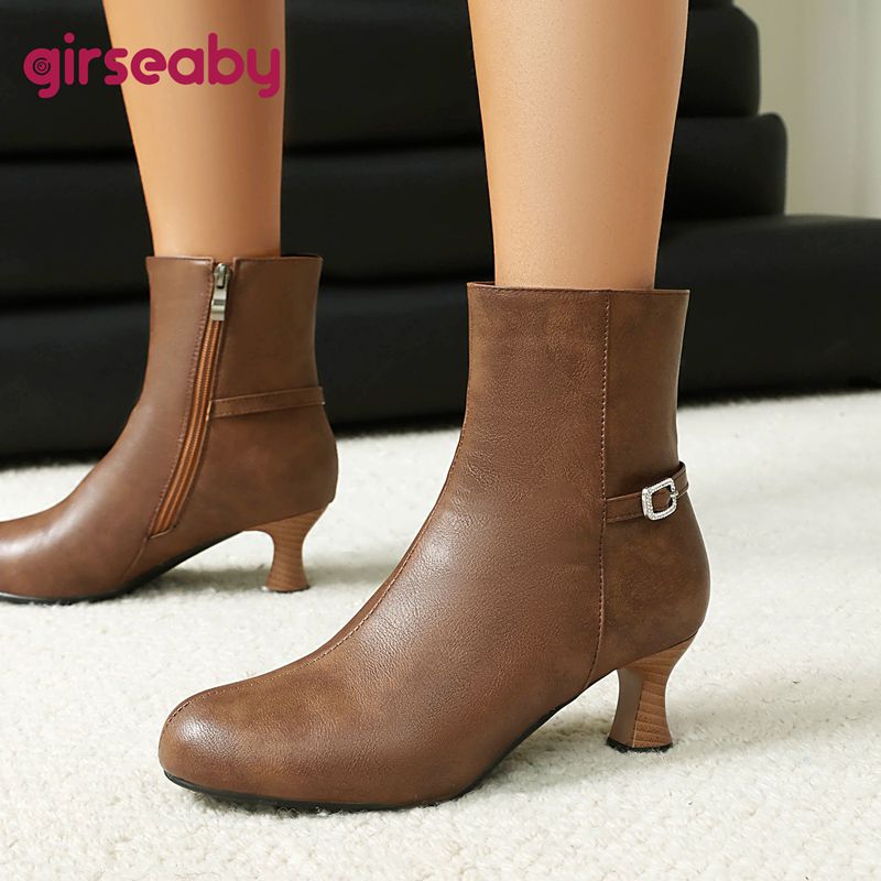 Women'S Shoes Extended Sizes - Girseaby Modeschuhe, Retro-Büro-Dame-Stiefeletten, runde Zehen, 5,5