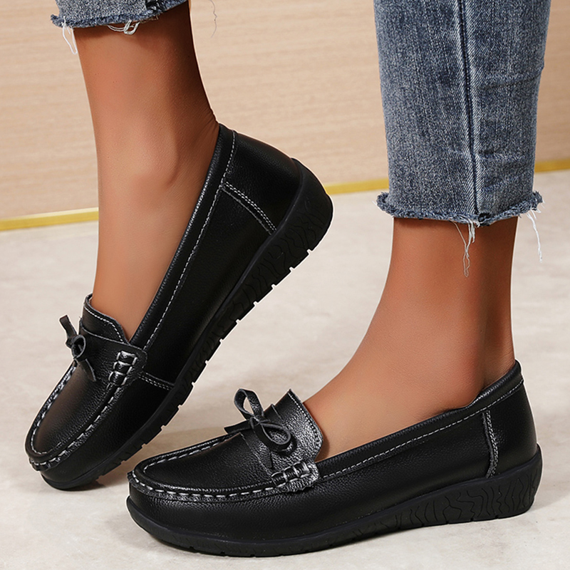 Echtes Leder Frauen Wohnungen  – Women'S Shoes Loafers Black Bewertung und Preis